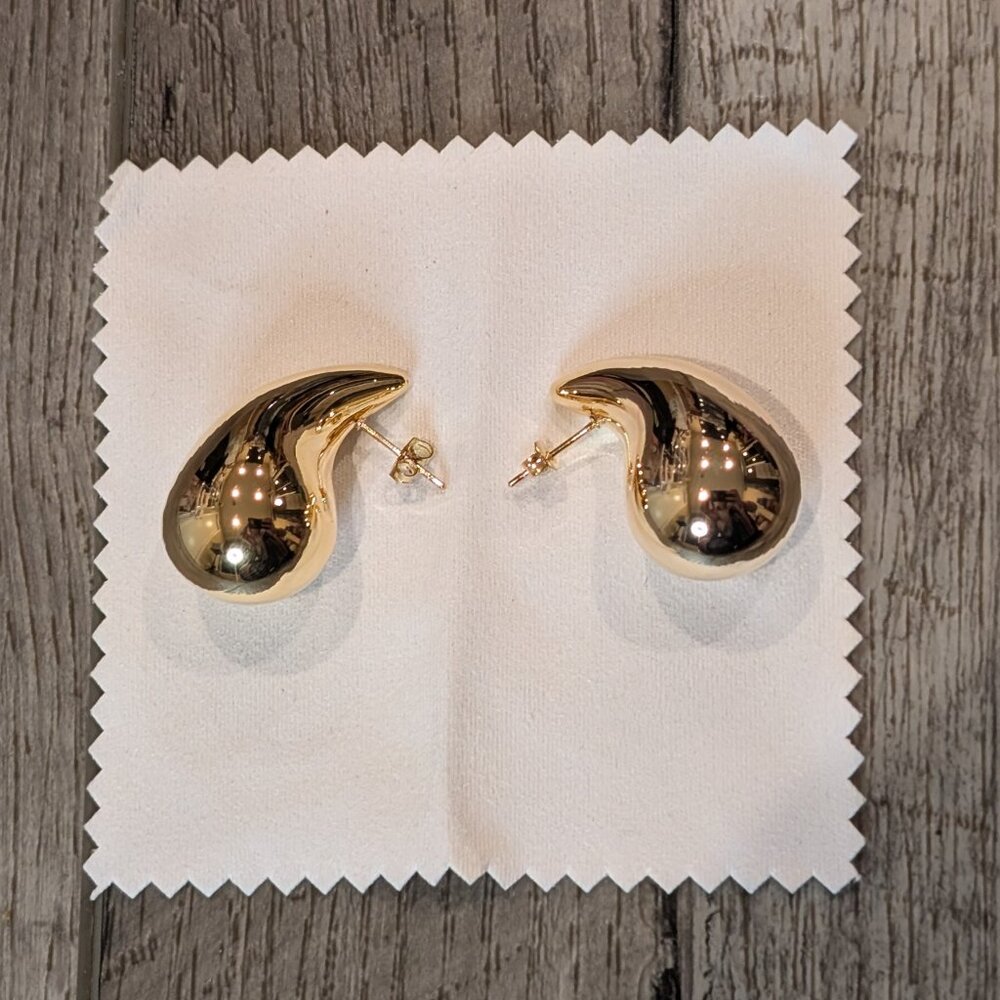 Chunky Gold Waterdrop Earrings, NEW